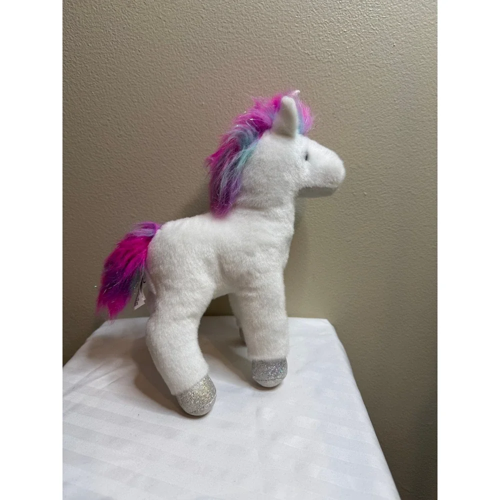 Douglas Toys White Unicorn Plush Pink Purple Hair Silver Glitter Hooves 10